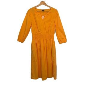 Talbots Yellow Smocked Poplin Midi Dress Women’s Size 6 NWT